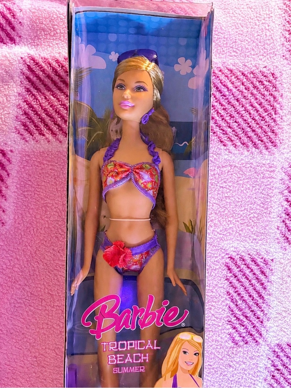 Y2K 2007 barbie tropical beach purple sparkle flower bikini NIB